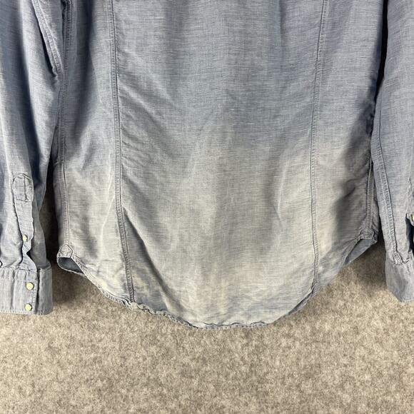 Culturata Linen Blend Western Shirt Men Large 16.5 42 Blue Faded Pearl Snap Itay - Picture 10 of 13